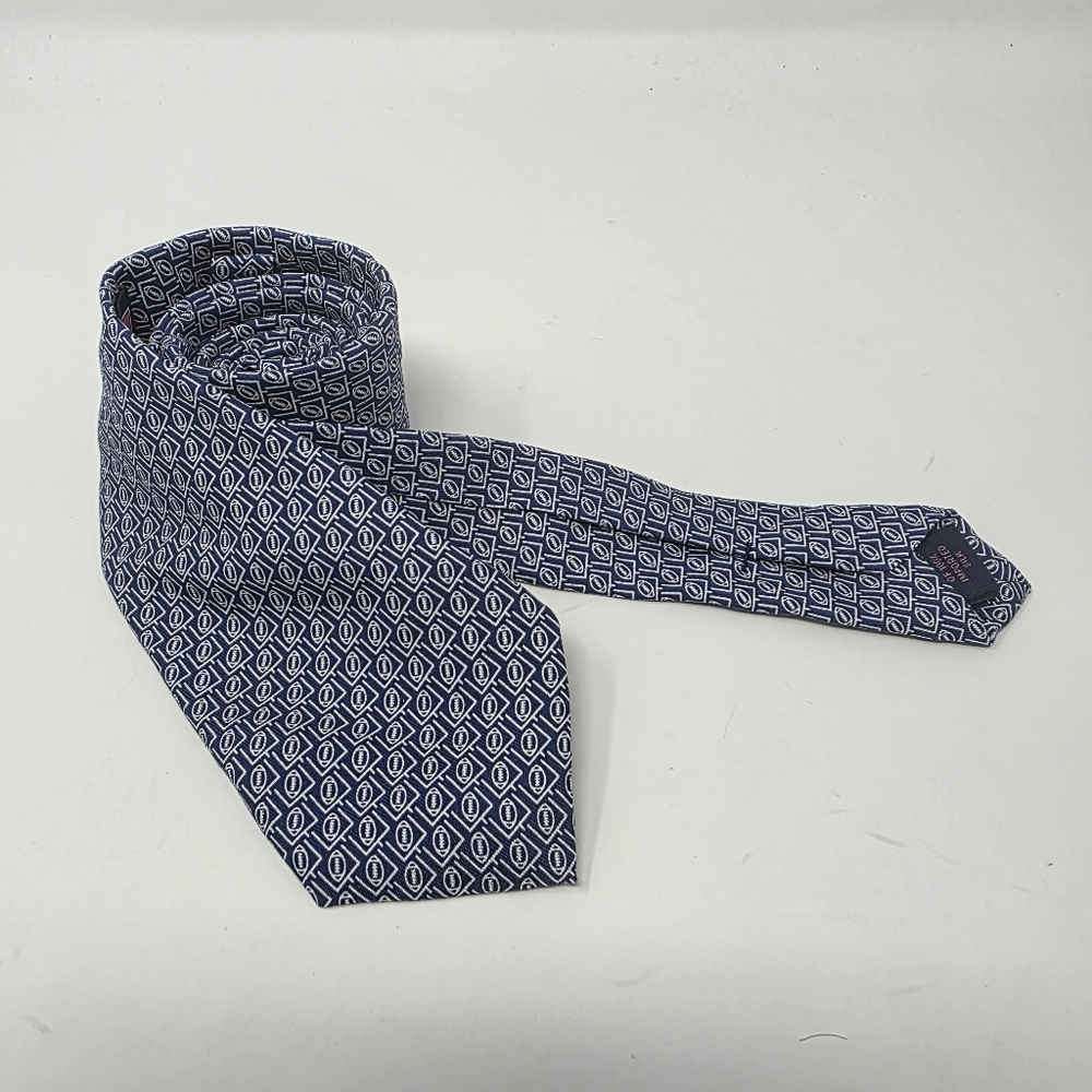 Vineyard Vines Boys Navy & White Football & Goal Post 100% Silk Tie